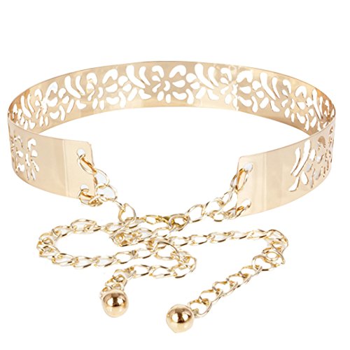 LABANCA Womens Metal Chain Dress Belt Hollow Out Floral Sweater Belt Decorated Skinny Waist Belt Gold