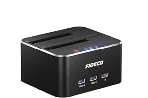 FIDECO USB 3.0 to SATA Dual Bay External Hard Drive Docking Station for 2.5/3.5 Inch HDD SSD with Hard Drive Duplicator/Offli