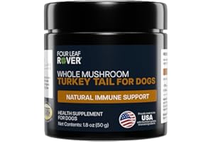 FOUR LEAF ROVER Turkey Tail Mushroom for Dogs - Whole, Organic Mushroom Extract - Over 50% Beta-Glucan - Third Party Tested, Made in The USA - No Grains No Fillers - 60 Day Large Dog Supply
