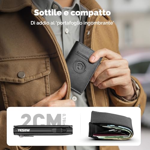 YESIIW AirTag Men's RFID Blocking Leather Wallet with Pop-up Credit Card Holder with Coin Pocket for Money (Black)
