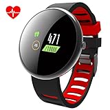 ROADTEC Smart Watches for Men Women Fitness Tracker Watch with Heart Rate Monitor,IP67 Waterproof Activity Tracker with Game Calorie Pedometer Sleep Monitor for Android (Black+Red)