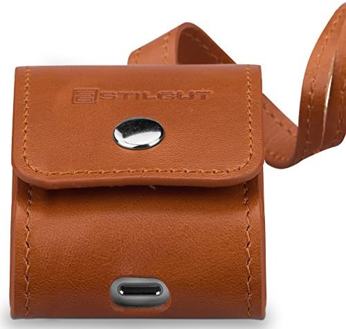 StilGut Case Made of Leather Compatible with Apple AirPods with Leather-Band, Cognac, Cognac - with leather strap - Image 5