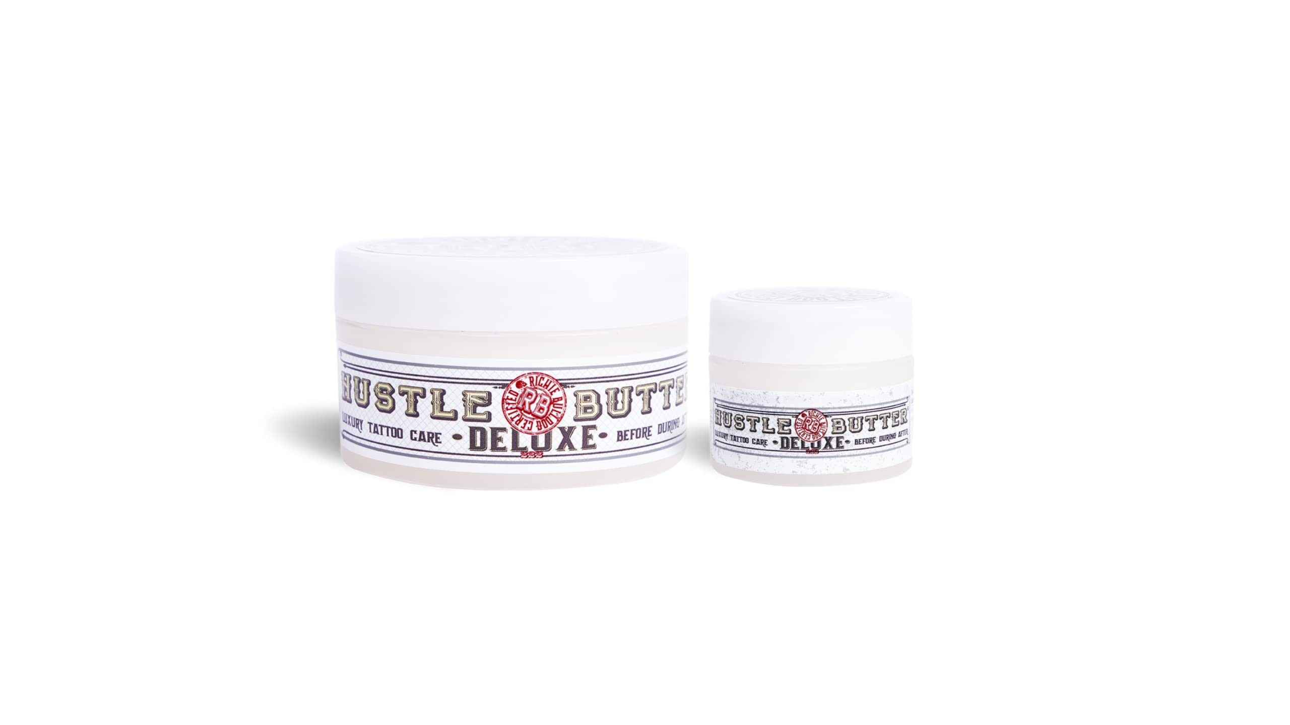 Hustle Butter Tattoo Aftercare 5oz At Home and 1oz Travel Sized Aftercare Balm, Use While Healing New Tattoos and To Rejuvenate Older Body Art - 100% Vegan Cream