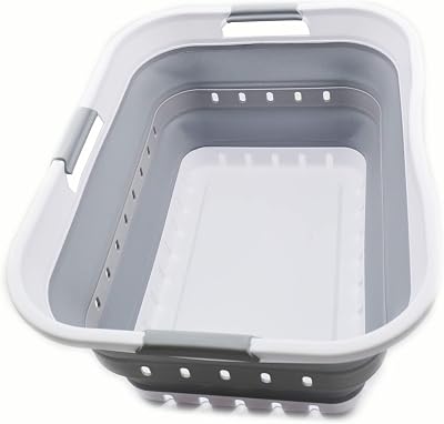 SAMMART 42L Collapsible Laundry Basket Foldable Storage Container White Grey
