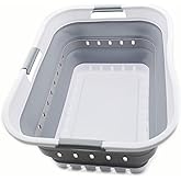 SAMMART 42L (11 gallon) Collapsible Plastic Laundry Basket - Foldable Pop Up Storage Container/Organizer - Space Saving Hamper/Basket (1, White/Grey)