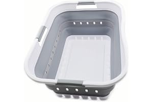 SAMMART 42L (11 gallon) Collapsible Plastic Laundry Basket - Foldable Pop Up Storage Container/Organizer - Space Saving Hamper/Basket (1, White/Grey)
