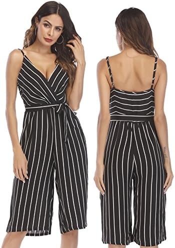 OUMAL Women Cute Striped Romper Backless V Neck Spaghetti Strap Boho Summer Jumpsuit with Belt