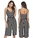 OUMAL Women Cute Striped Romper Backless V Neck Spaghetti Strap Boho Summer Jumpsuit with Belt (Small, Black-Long)