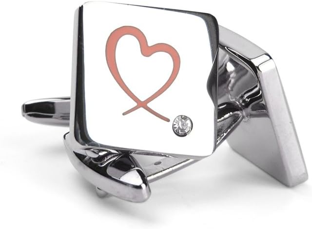 welbijoux Cufflinks Unique Square Heart Engraved Cufflinks Crystal Shirts Silver Cuff Links for Men 1 Pairs Set Box