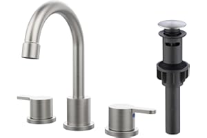 SUPWORK Widespread Bathroom Sink Faucet Brushed Nickel 2 Handle 8 inch Lavatory Faucet 3 Hole 360° Swivel Spout Vanity Sink Basin Faucets with Pop Up Drain Assembly