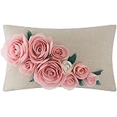 OiseauVoler Decorative 3D Flower Throw Pillow Covers Accent Floral Pink Pillowcases for Couch Bed Home Living Room Farmhouse Decor 12x20 Inch