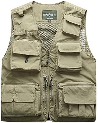 Hilarocky Multi-Pockets Vest Men's Outdoor Quick Dry Mesh Fly Fishing Zipped-up Vest Lightweight Mesh Fabric Reversible Outdoor Casual Vests for Travelers, Sports, Hiking