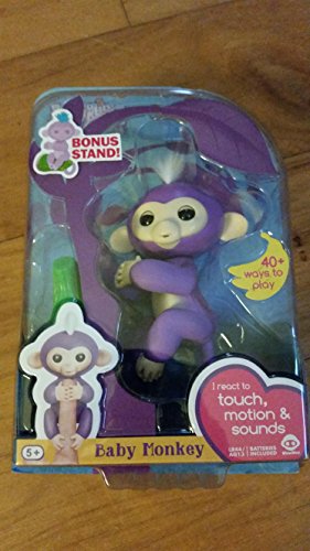 WowWee Fingerlings Mia Purple Baby Monkey with Bonus Stand