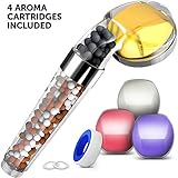 Filtered Shower Head – Vitamin C Shower Head - Softens Hard Water - Removes Chlorine, Fluorine and Odors - 4 Scented Replaceable Blocks (Vitamin C, Lavender, Jasmine & Rose) - Mineral Balls