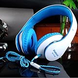 White + Blue Dj Quality Super Bass Professional 3.5 Mm On-ear Foldable Headphones with Adjustable Headband Microphone for Iphone, Pc, Cell Phone, Mp3 Player