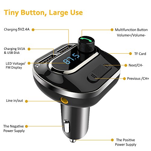 FM Transmitter, Bcway Wireless Radio Adapter Bluetooth Car Kit MP3 Player, 5V/3.1A Dual USB Ports Car Charger, Support TF Card + U Disk, Hands Free Calling for iPhone, Samsung, etc - Thumbnail 7