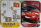Bundle Set of 2 Boys/Girls Mini Jigsaw Puzzles Featuring: Disney Pixar CARS 3 (Lightning McQueen) and Despicable Me 3 (MINIONS) in Collectible Illustrated Travel Tins Cases (24/50 Pieces)
