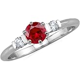 Silvershake 5MM Petite Round Shape Birthstone Gemstones White Gold Plated or Yellow Gold Plated 925 Sterling Silver Promise Ring Jewelry for Women or Teen