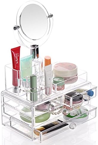 SIYIRONG Clearly Chic 4 Drawer Mirror and Tray Make-up Box-l