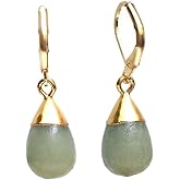Gempires Natural Gemstone Drop Dangle Earrings for Women | Teardrop Dangle Earrings with Leverback | 14K Gold Plated Hypoallergenic Leverback | Handmade Jewelry Gift for Her | Multiple Gemstone Options