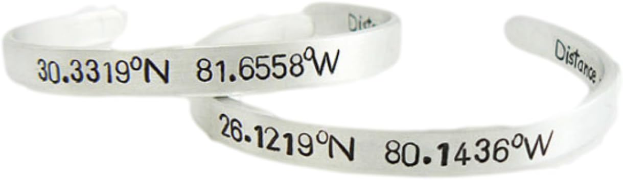 Coordinates Bracelets GPS Set - Hand Stamped 1/4" Aluminum Cuffs
