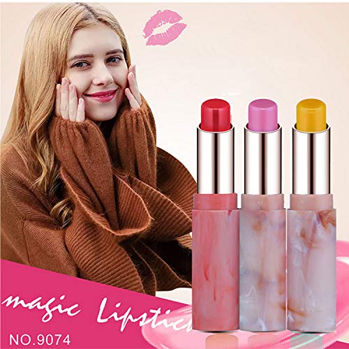 Marble Design 3 Pack Crystal Jelly Lipstick, Firstfly Waterproof Long Lasting Nutritious Lip Balm Lips Moisturizer Magic Temperature Color Change Lip Gloss