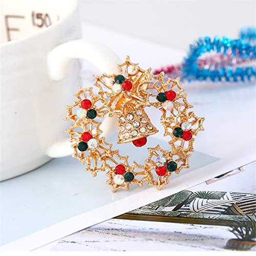 YAZILIND Christmas Brooch Pin Bell Flower Wreath Rhinestone Corsage Xmas Breastpin Jewelry Gifts Yellow