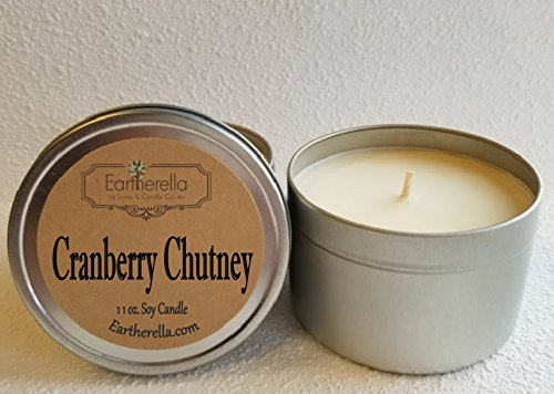 CRANBERRY CHUTNEY Natural Soy Wax 11 oz. Tin Candle, long 60+ hour burn time, Mandarin, Spice, Sandalwood, 90+ hour burn time, strong scent