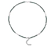 Hey Kasery Hamsa Collar Jewelry - Elegant Green Malachite Gemstone Necklace, Chakra Necklace with Beads, Adjustable Pearl Chakra Necklace for Women