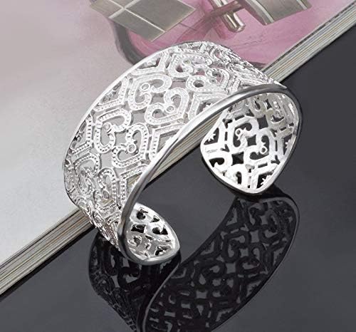 Nattaphol Silver 925 Cuff Bangle Bracelet for Women Luxury Jewelry Wide Crystal Heart Love Bangles Female Accessories Pulseira Gifts