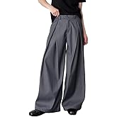 THWEI Men's Baggy Wide Leg Pants Zipper Fly Pleated Trousers Casual Dress Pants with Pocket