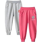 Little Girls Jogger Sweatpants 2-Pack Set Pull on Fleece Solid Color Cotton Pants Size 6