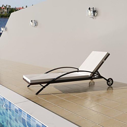 Outdoor Pool Chaise Lounge Chair Adjustable with Cushion and Wheels, Poly Rattan for Pool Patio Beach Backyard