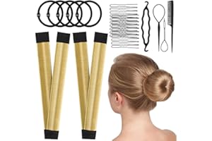 PMRXSETD Magic Hair Bun Maker Donut 2 PCS - French Twist Hair Styling Tool Snap Roll, Hair Bun Accessories with 20 Hair Bobby Pins, 5 Elastic Bands and 4 Pony Hair Tool for Women Kids & Thin Hair (Blonde)