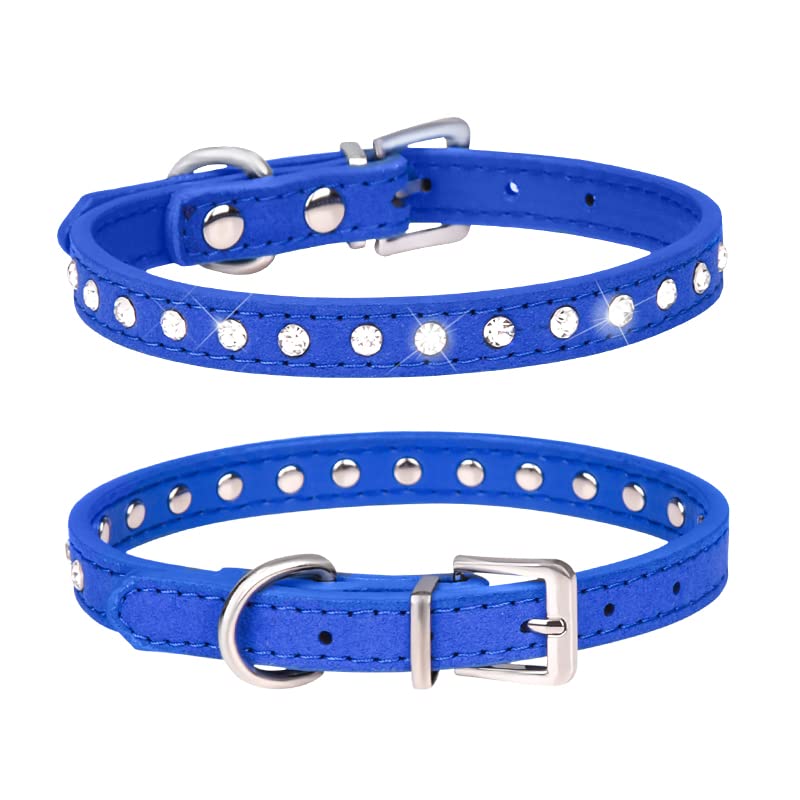 haoyueer Cute Dazzling Sparkling Elegant Fancy Suede Leather 1 Rows Bling Rhinestone Crystal Jeweled Small Pet Cat Dog Puppy Collar … (S, Dark Blue)