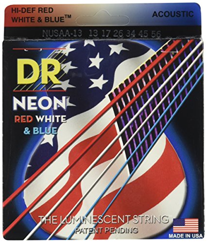 UPC 600781005920, DR Strings NUSAA-13 DR NEON Acoustic Guitar Strings, Medium, Red/White/Blue