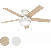 Hunter Fan 46 inch Contemporary Ceiling Fan with Light in Premier Bronze (Renewed) (Fresh White)