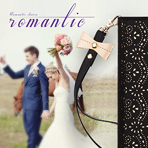 WWW iPhone XR Wallet Case, [Luxurious Romantic Carved Flower] Leather Wallet Case [Inside Makeup Mirror] [Kickstand Feature] Apple iPhone XR Case (2018) Black - Thumbnail 2