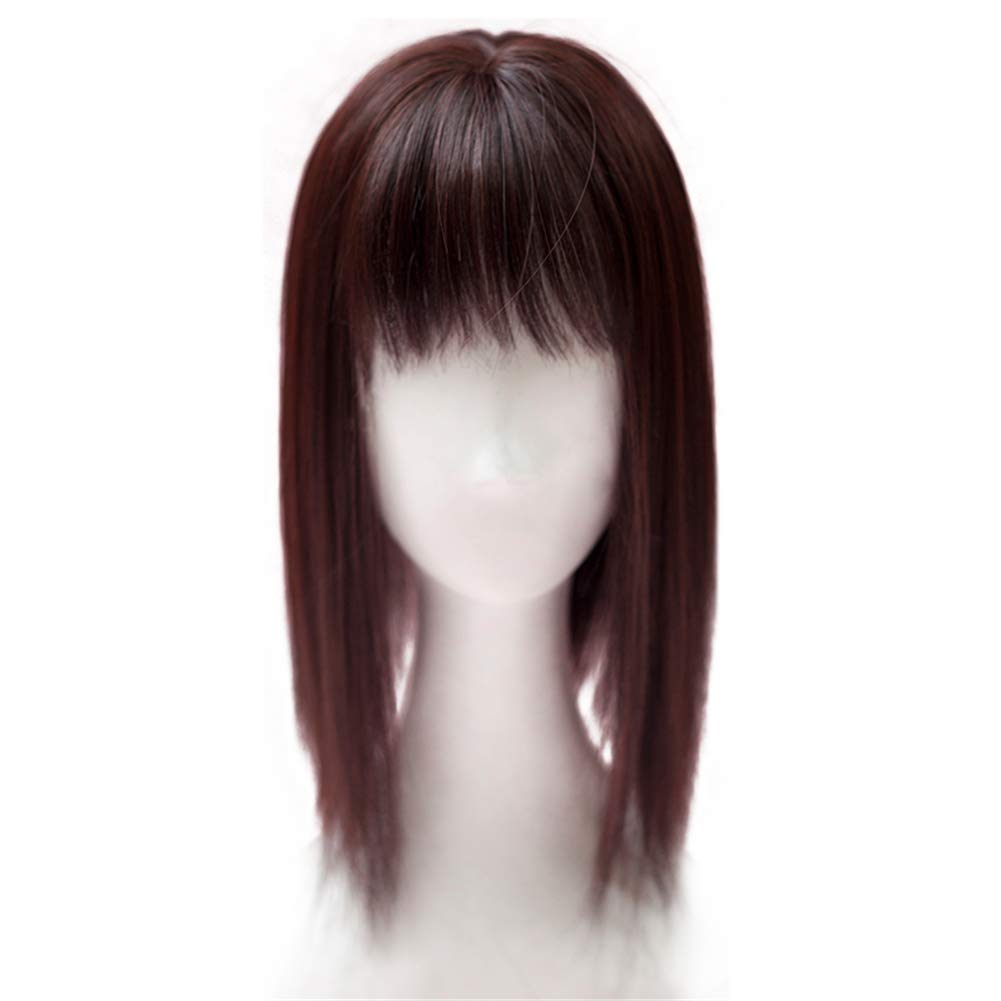 Hair Top Piece Straight Synthetic Clip in Hair Topper Top Hairpiece with Bangs for Women Thick Dark Brown