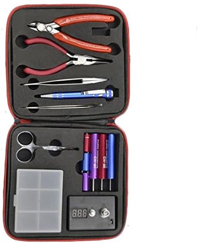 Jig Coil DIY Tool Kit, Scissors, Ceramic Tweezers, Wire Cutters, Ohm Meter, Combo Screwdriver and Curved Tweezers with Zipper Case