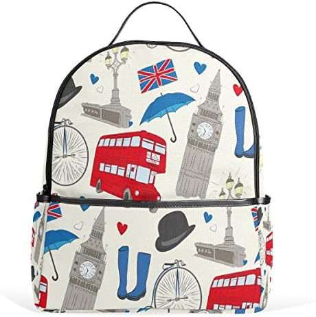 Use4 London Union Jack Big Ben Polyester Backpack School Travel Bag