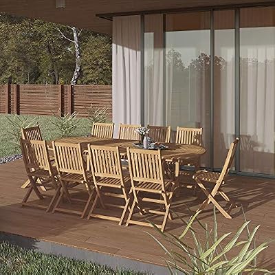 Amazon Com Amazonia Bergen 11 Piece Outdoor Oval Dining Set Certified Teak Ideal For Patio And Indoors Light Brown Outdoor And Patio Furniture Sets Garden Outdoor