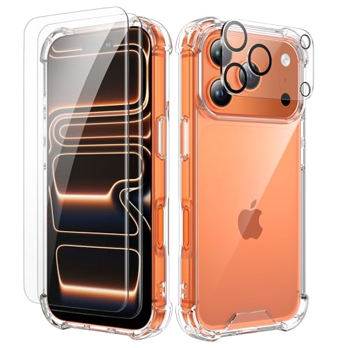 ORETECH 4 in 1 Case for iPhone 17 Pro Max (6.9 Inches) with [2 Tempered Glass and 1 Camera Glass] Shockproof Hard PC Case with Bumper-Transparent