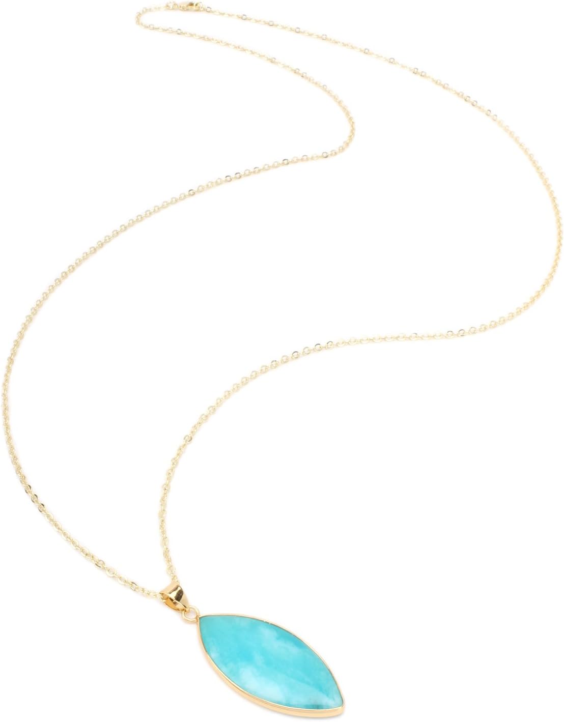 BOUTIQUELOVIN 14K Gold Imitation Amazonite Pendant Necklace Blue Gemstone Fashion Jewelry for Women Girls for Her (Linear)