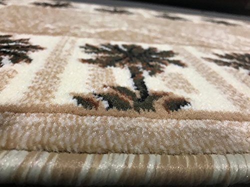 Palm Tree Modern Area Rug Tropical Beige & Green Design 729 (8 Feet X 10 Feet)
