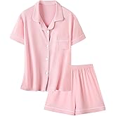 Umeyda Girls & Women Pajamas Set Soft Short Sleeve Pjs Set Button-Down Sleepwear Nightwear Loungewear