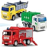 Joyin Toy 3 Pack Friction Powered City Vehicles Including Garbage Truck, Fire Engine Truck and Construction Dump Truck
