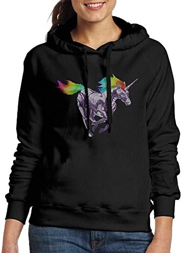 FALKING Women's Funny Cotton Rainbow Unicorn Hooded Sweatshirt XL Black