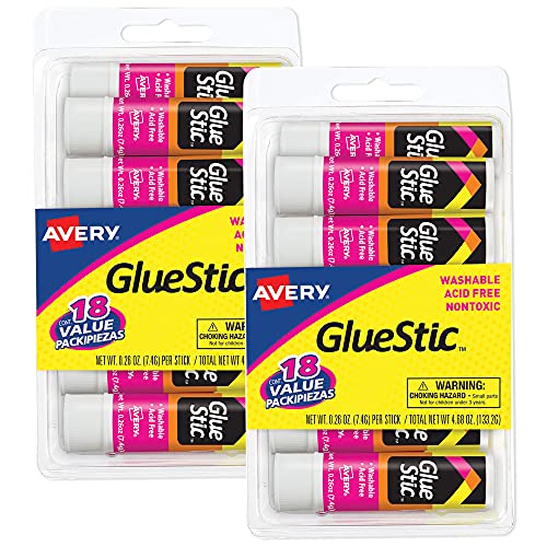 Avery Glue Stic, White, 7.4 Grams, 0.26 oz, 36 Glue Sticks