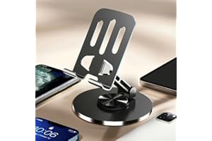 Phone Holder Metal 360° Degree Rotatable Foldable Adjustable Stand for Desktop Live Streaming Video Calls Hands-Free Use, Gre